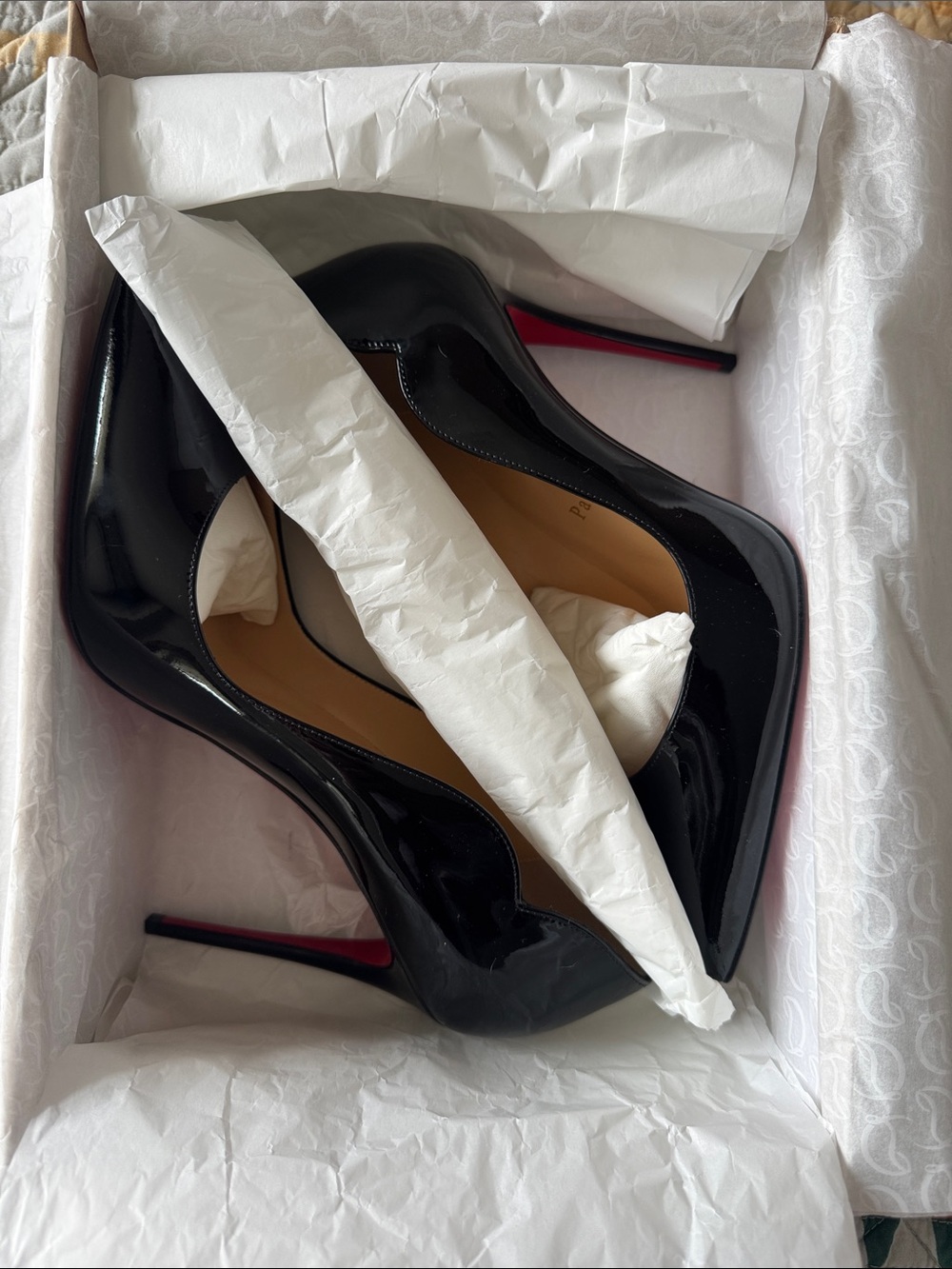 Christian Louboutin Black Patent Leather Stiletto Heels with Red Soles